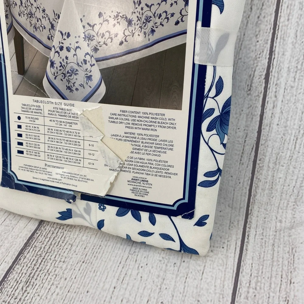 Spode Blue Portofino Tablecloth 60x102 Oblong Blue White Floral French Country